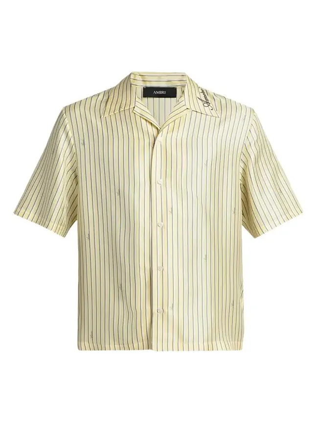 Men's Silk Micro-Logo Stripe Short-Sleeve Shirt Men's Silk Micro-Logo Stripe Short-Sleeve Shirt