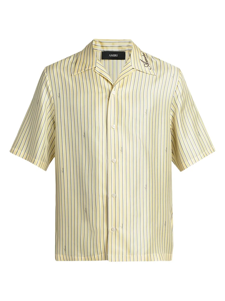 AMIRI Men's Silk Micro-Logo Stripe Short-Sleeve Shirt