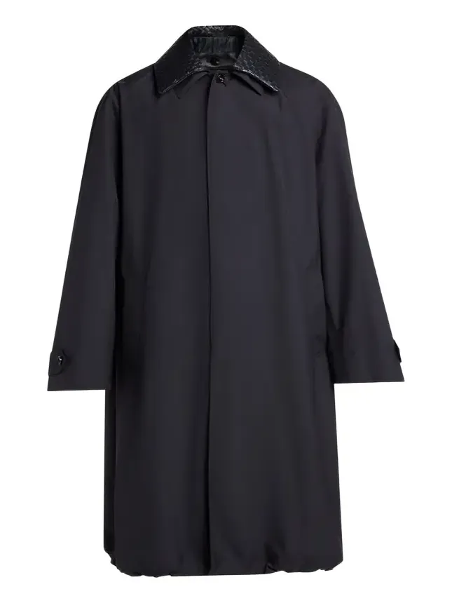 Men's Leather Intrecciato-Collar Overcoat Men's Leather Intrecciato-Collar Overcoat