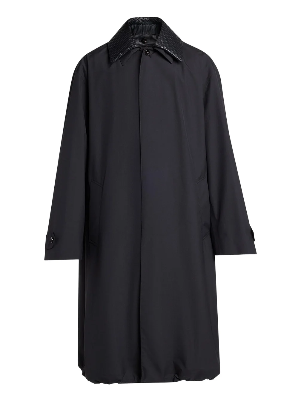 Men's Leather Intrecciato-Collar Overcoat