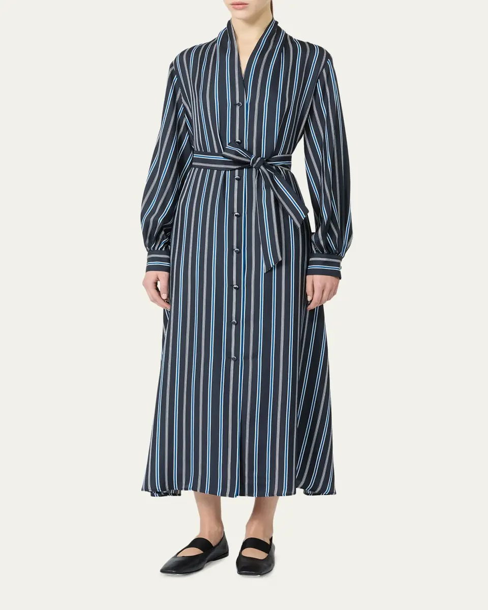 Max Mara Long-Sleeve Striped Shirtdress w/ Belt | Thumbnail 3 Max Mara Long-Sleeve Striped Shirtdress w/ Belt | Thumbnail 3