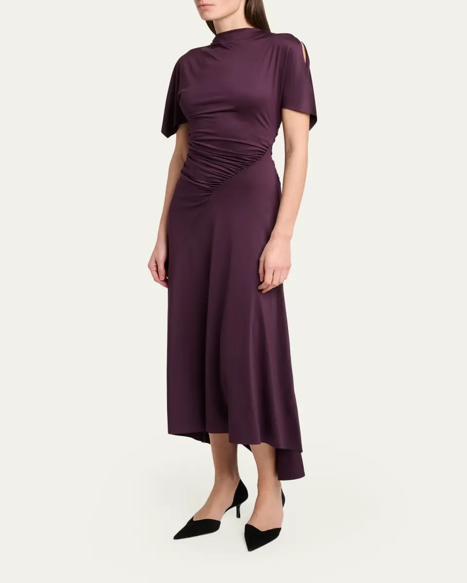 Victoria Beckham Gathered Twisted Flutter-Sleeve Midi Dress | Thumbnail 4 Victoria Beckham Gathered Twisted Flutter-Sleeve Midi Dress | Thumbnail 4