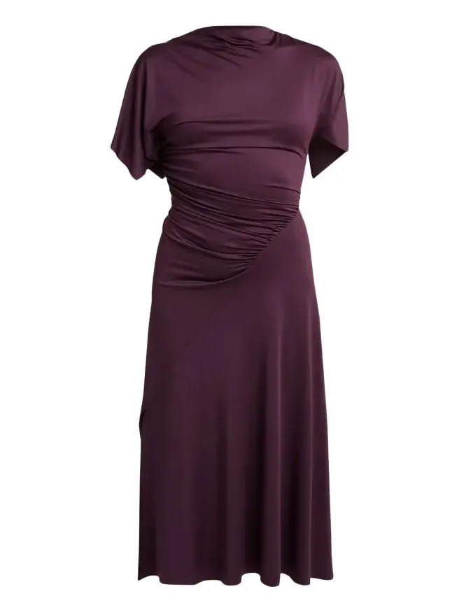 Gathered Twisted Flutter-Sleeve Midi Dress