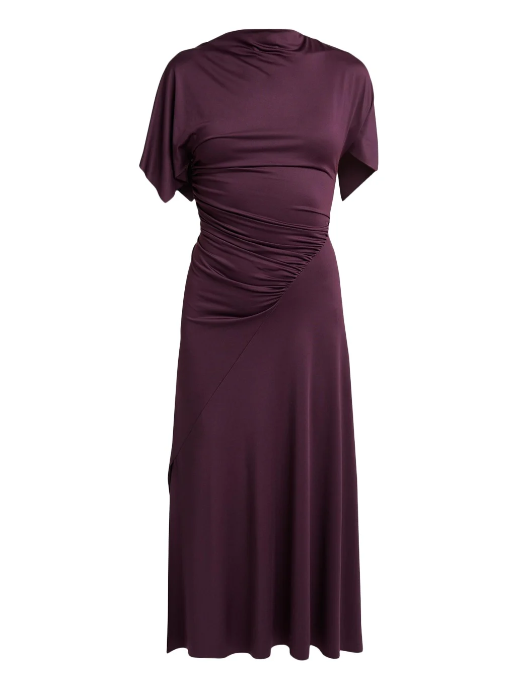 Gathered Twisted Flutter-Sleeve Midi Dress