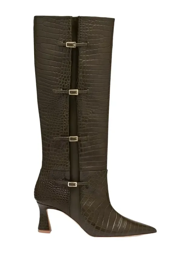 70mm Nolan Croc-Embossed Leather Knee-High Boots 70mm Nolan Croc-Embossed Leather Knee-High Boots