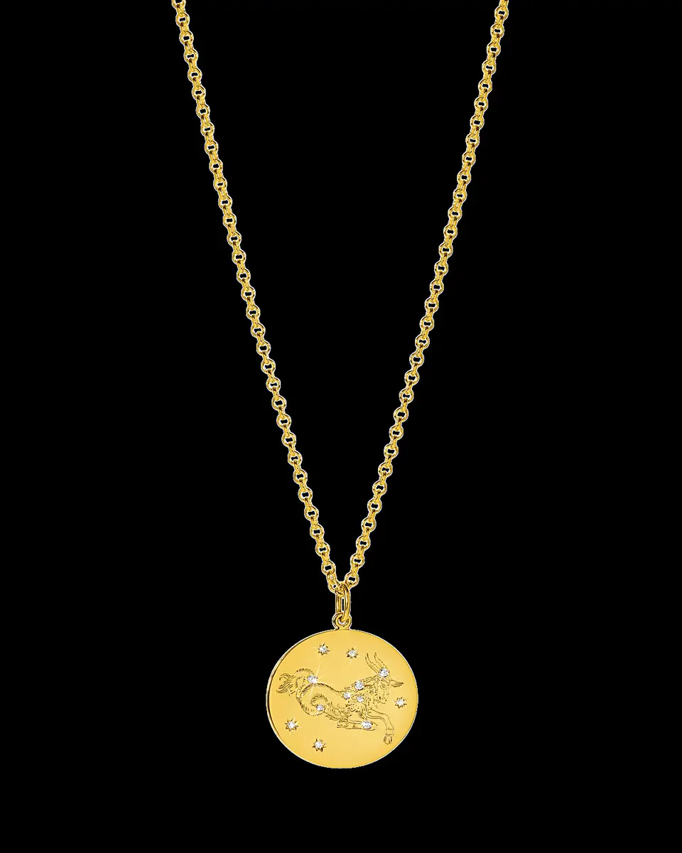 VERDURA 18K Yellow Gold Diamond Zodiac Necklace, Capricorn | Thumbnail 2