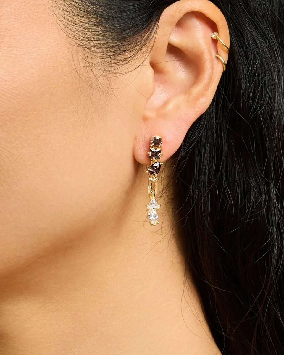 Nickho Rey Julie 14K Gold Vermeil Cubic Zirconia Medium Linear Earrings | Thumbnail 2