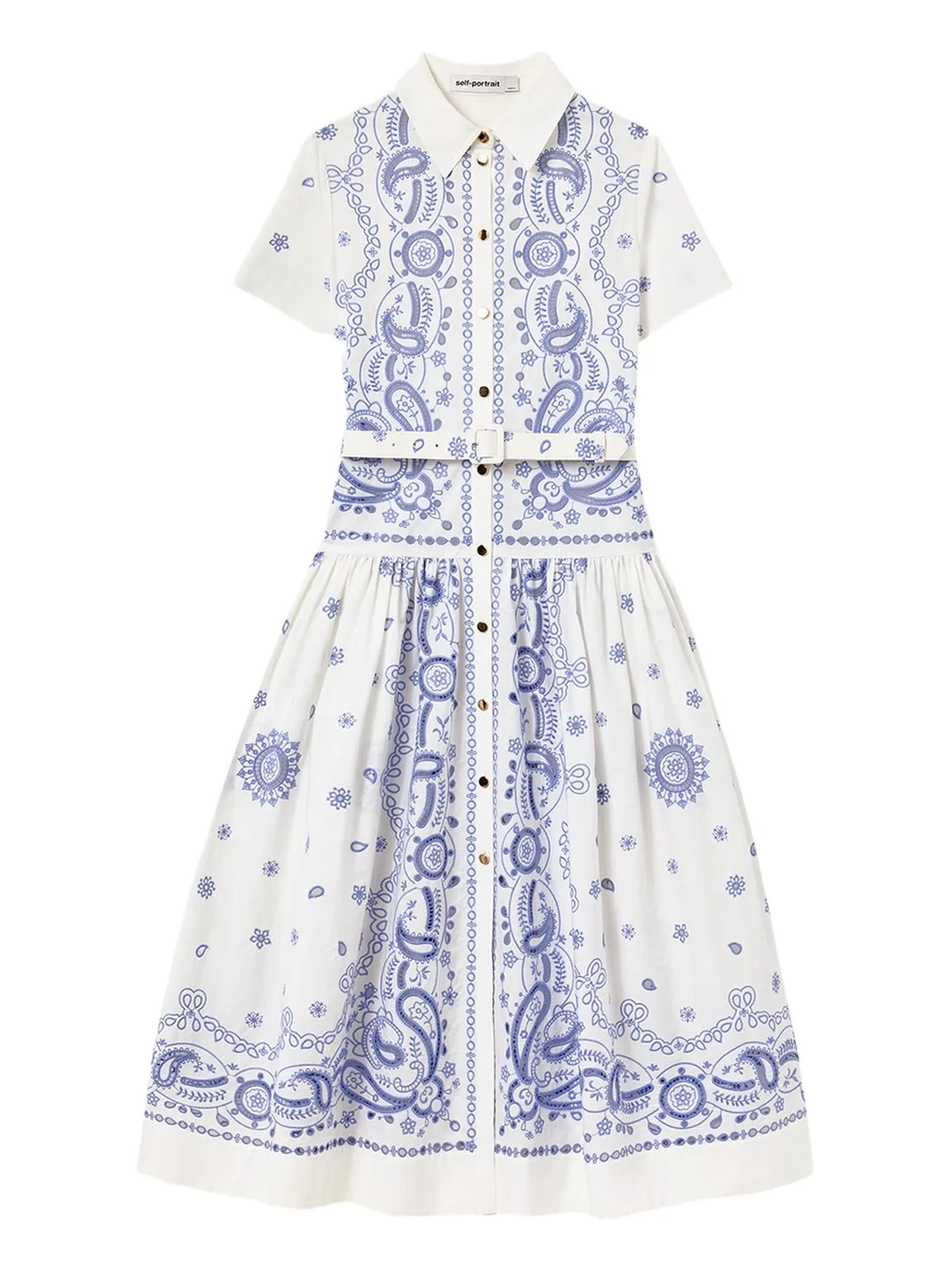 Self-Portrait Embroidered Cotton Belted Midi Dress