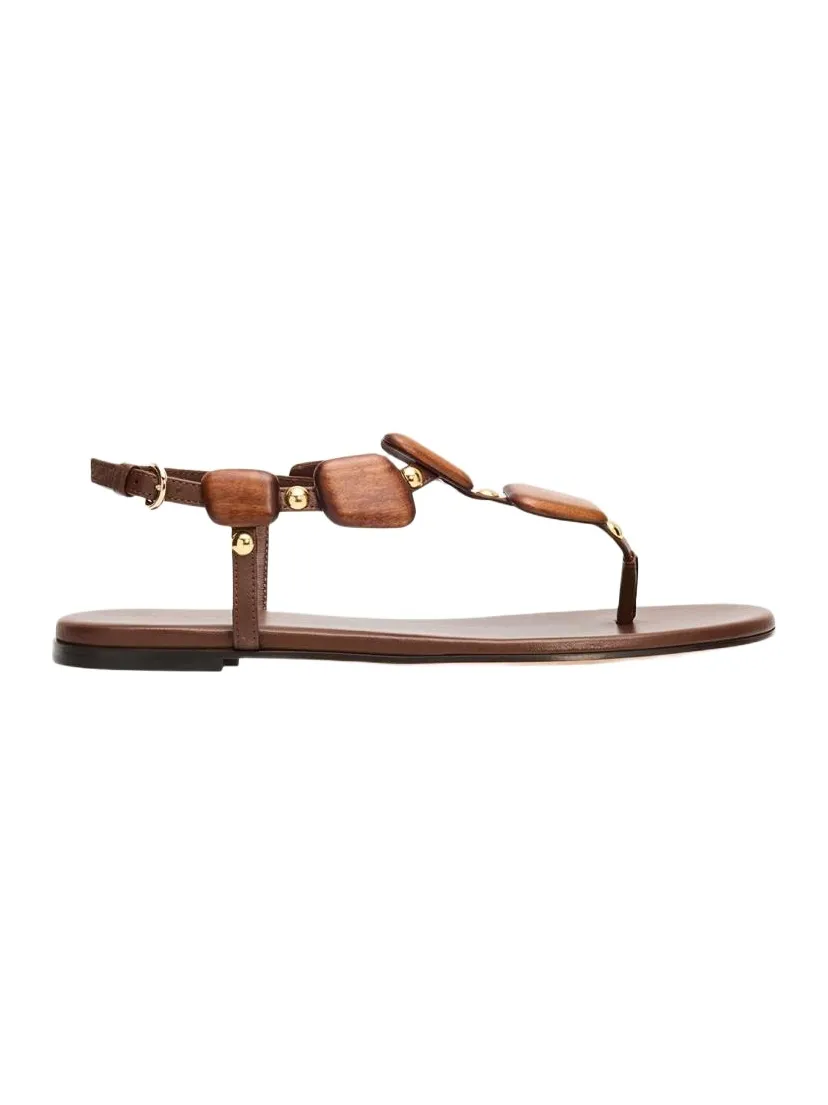 Beaded Nappa Metallic Leather Thong Sandals