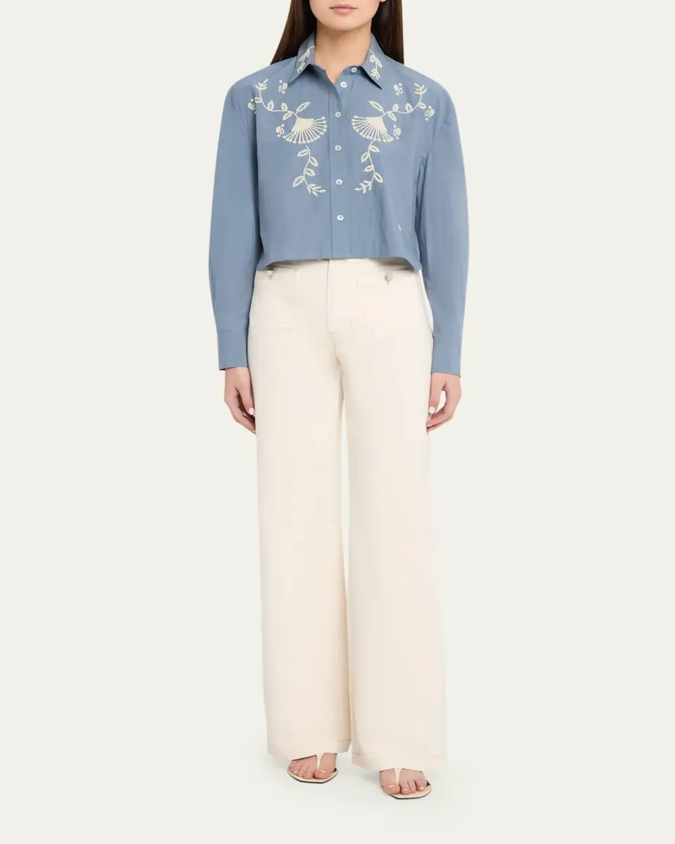 Veronica Beard Aderes Embroidered Cropped Cotton Shirt | Thumbnail 2