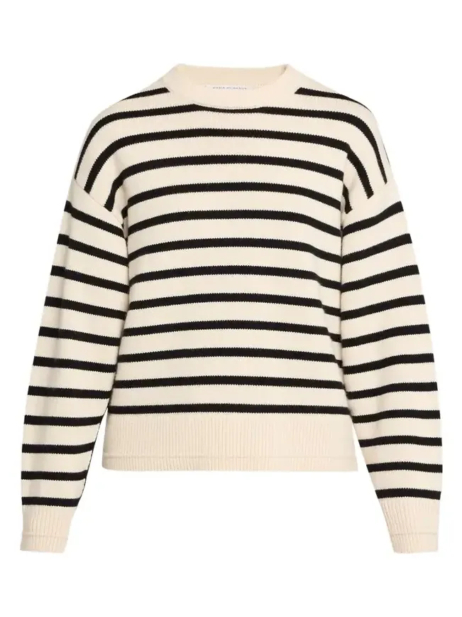 Cashmere and Cotton Stripe Ladder Stitch Crewneck Sweater