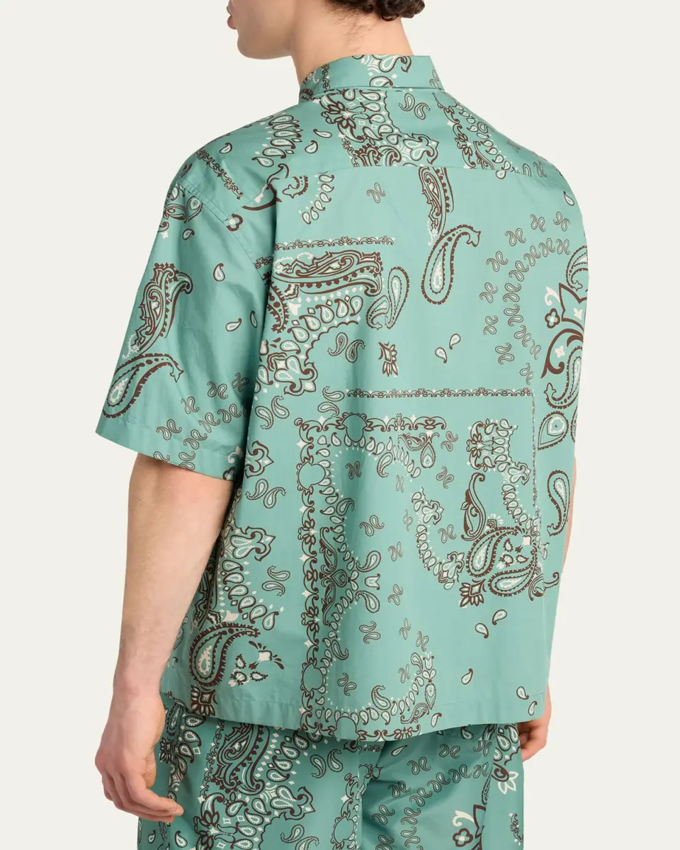 Moncler Men's Paisley Cotton Short-Sleeve Shirt | Thumbnail 3 Moncler Men's Paisley Cotton Short-Sleeve Shirt | Thumbnail 3