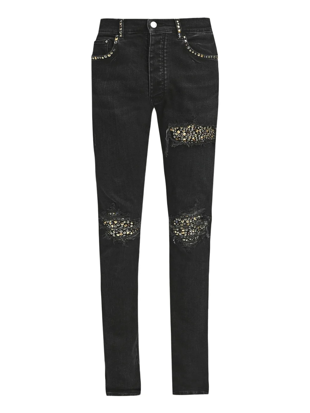 Men's Studded Rip and Repair Black Denim Skinny Jeans