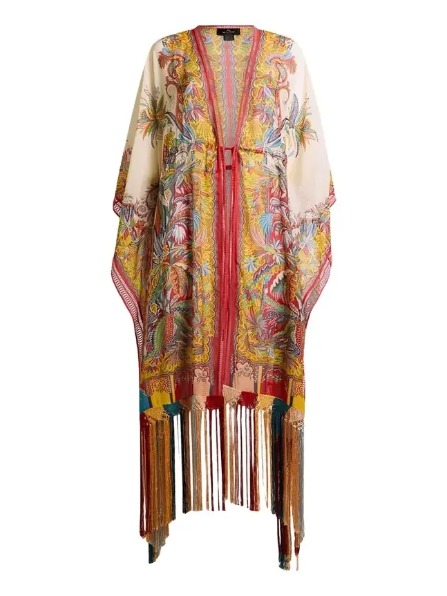 Multicolor Fringe-Trim Kaftan Coverup Multicolor Fringe-Trim Kaftan Coverup