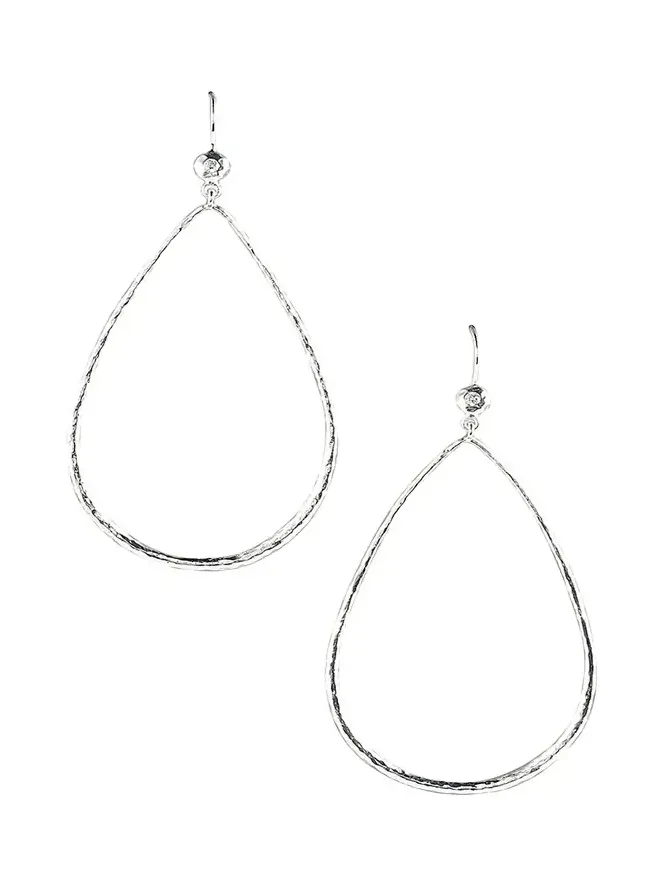 Hammered Teardrop Earrings in Sterling Silver with Diamonds Hammered Teardrop Earrings in Sterling Silver with Diamonds