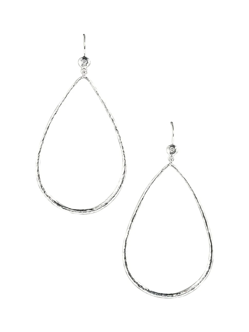 Hammered Teardrop Earrings in Sterling Silver with Diamonds Hammered Teardrop Earrings in Sterling Silver with Diamonds