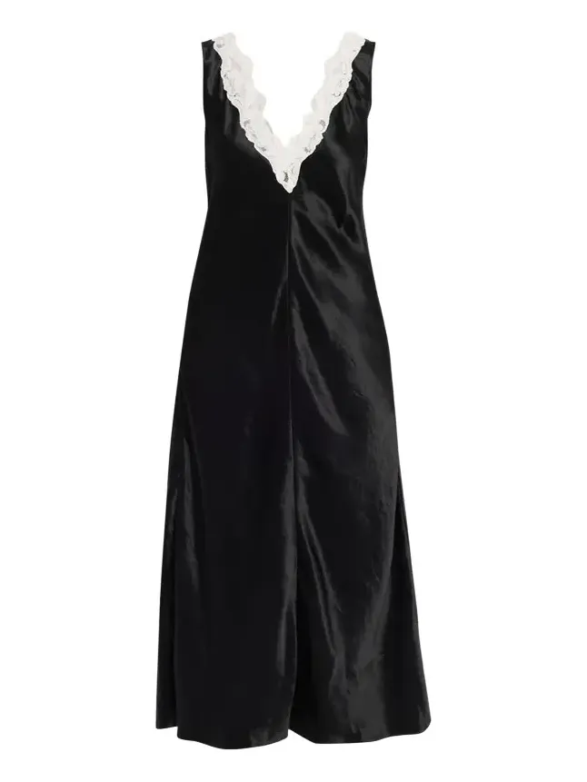 Lace V-Neck Sateen Dress Lace V-Neck Sateen Dress