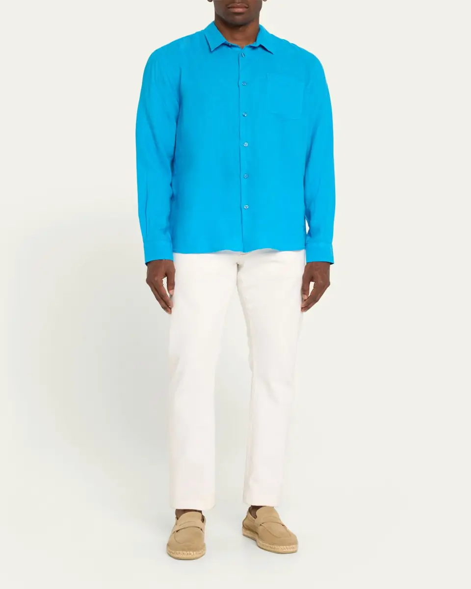 Vilebrequin Men's Caroubis Solid Linen Sport Shirt | Thumbnail 2