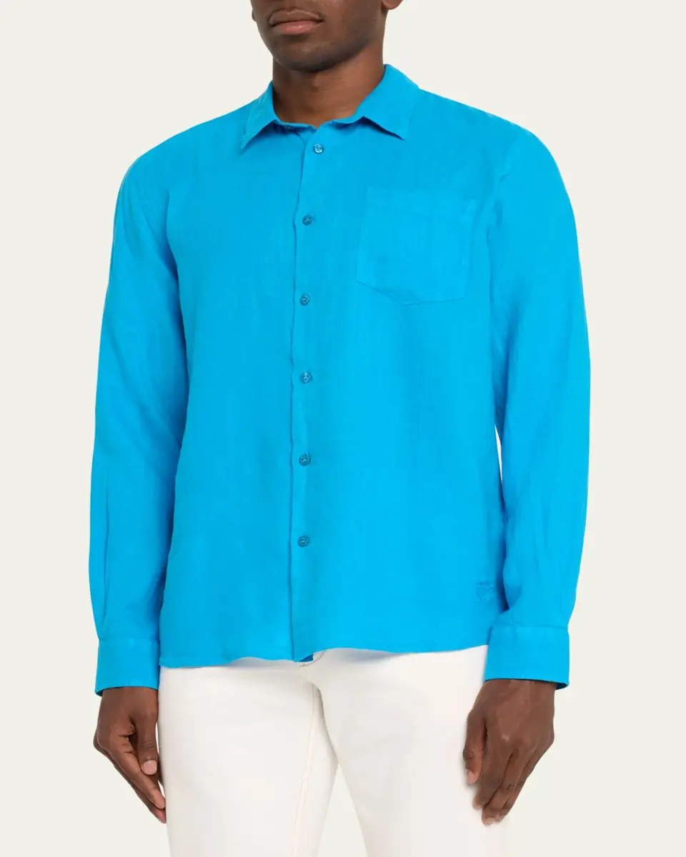 Vilebrequin Men's Caroubis Solid Linen Sport Shirt | Thumbnail 4