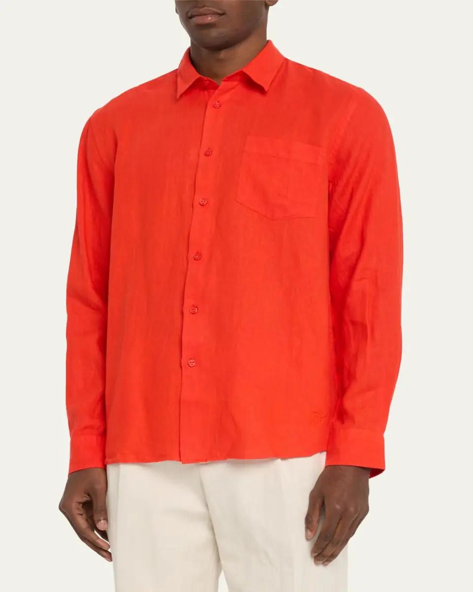Vilebrequin Men's Caroubis Solid Linen Sport Shirt | Thumbnail 8