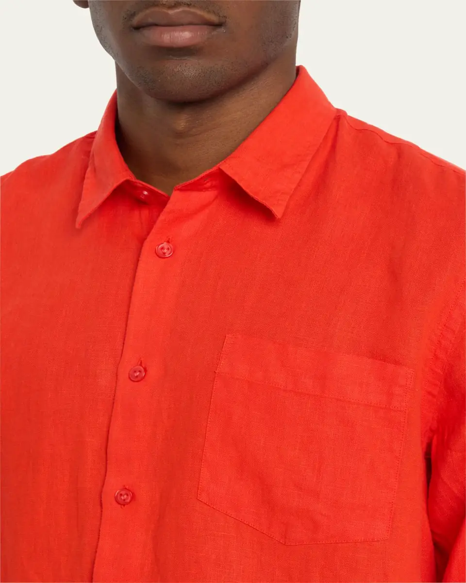 Vilebrequin Men's Caroubis Solid Linen Sport Shirt | Thumbnail 9