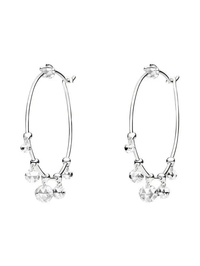 18K White Gold Wind Chime Diamond Hoop Earrings, 28mm