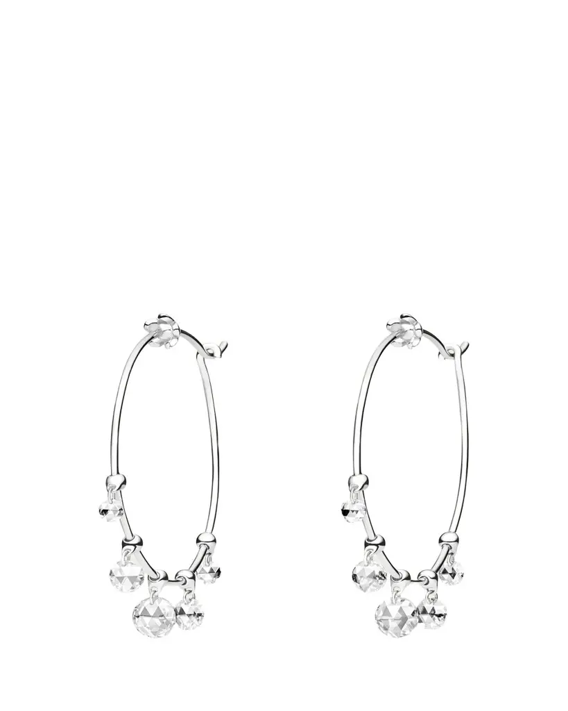 Paul Morelli 18K White Gold Wind Chime Diamond Hoop Earrings, 28mm | Image 1 Paul Morelli 18K White Gold Wind Chime Diamond Hoop Earrings, 28mm | Image 1