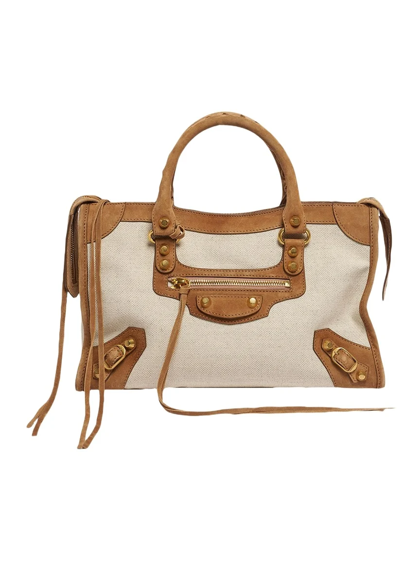 Balenciaga Le City Small Suede-Trim Canvas Tote Bag