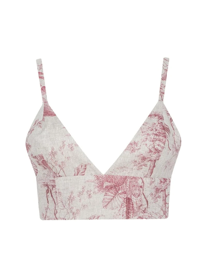 Kaori Etoile-Print Linen Bralette Top Kaori Etoile-Print Linen Bralette Top