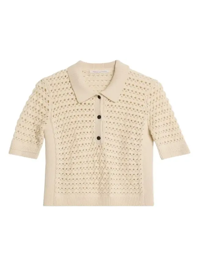 Cashmere and Cotton Lace Crochet Polo Shirt
