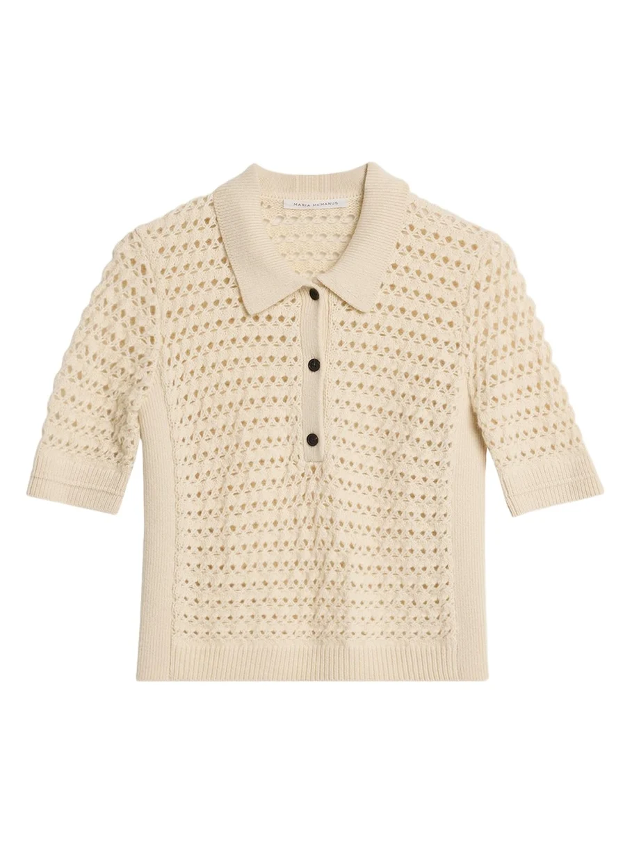 Cashmere and Cotton Lace Crochet Polo Shirt Cashmere and Cotton Lace Crochet Polo Shirt