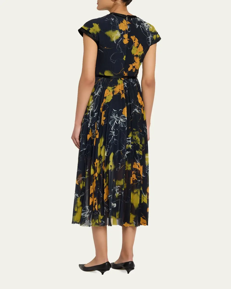 Jason Wu Collection Shadow Floral Pleated Crepe De Chine Midi Dress | Thumbnail 3 Jason Wu Collection Shadow Floral Pleated Crepe De Chine Midi Dress | Thumbnail 3