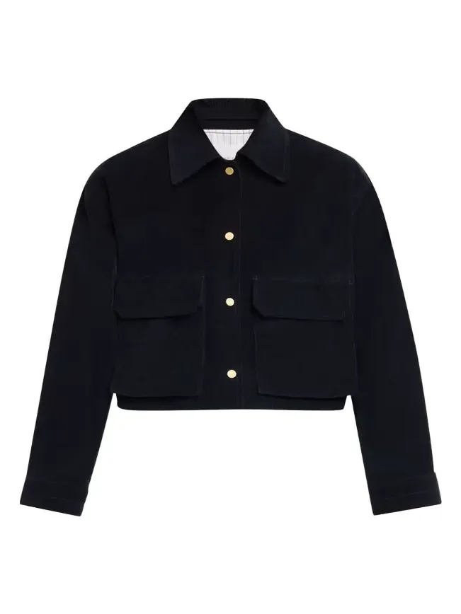 Cropped Snap-Front Velvet Jacket Cropped Snap-Front Velvet Jacket