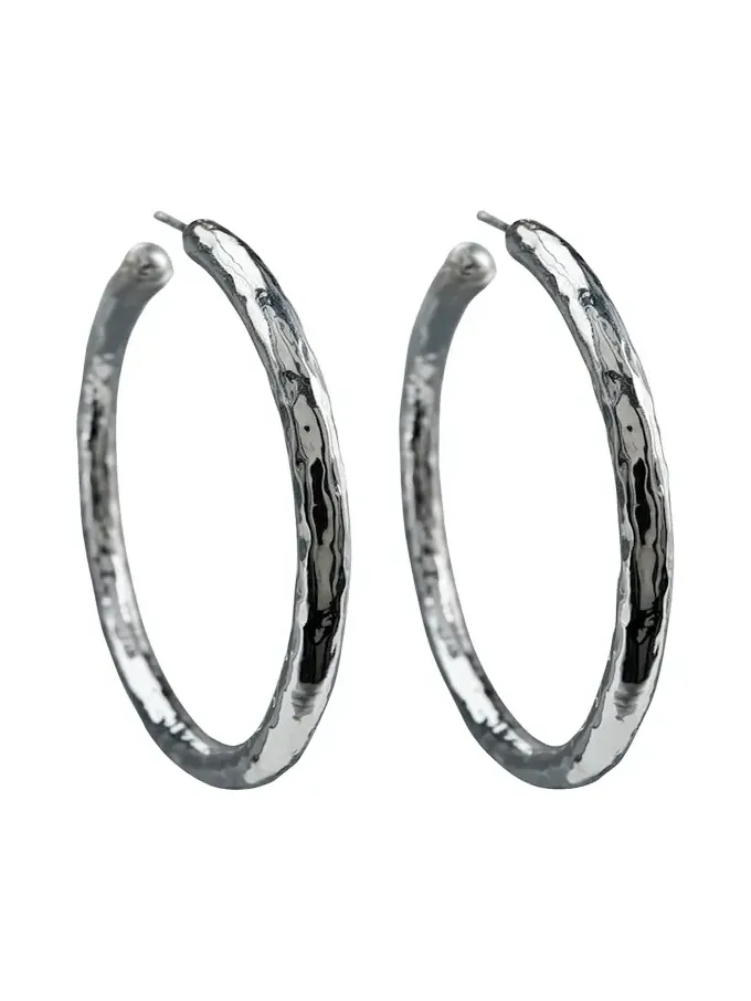 Large Hammered Hoop Earrings in Sterling Silver