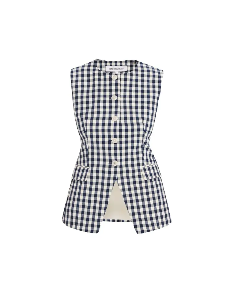 Veronica Beard Lois Tailored Gingham Vest | Image 1 Veronica Beard Lois Tailored Gingham Vest | Image 1