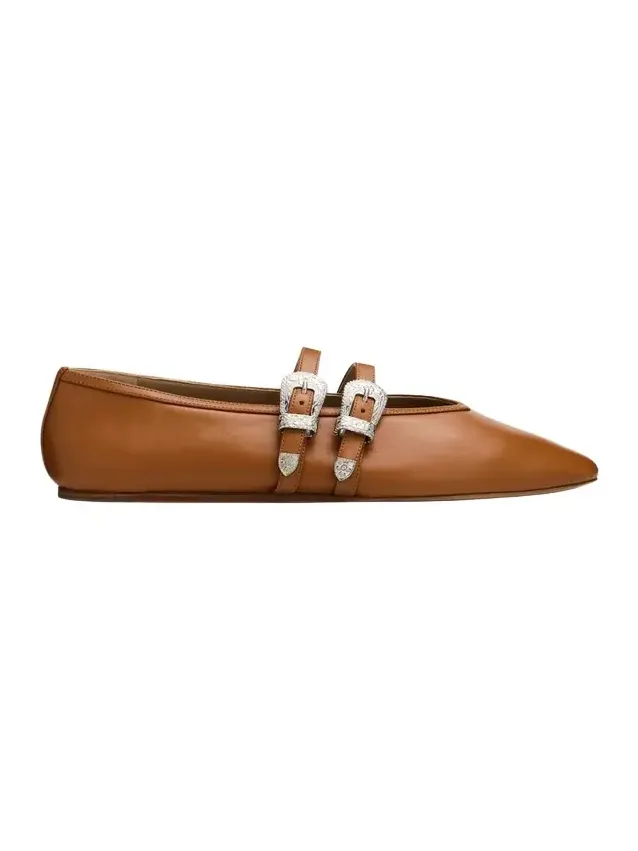 Claudia Mary Jane Buckle Leather Ballerina Flats