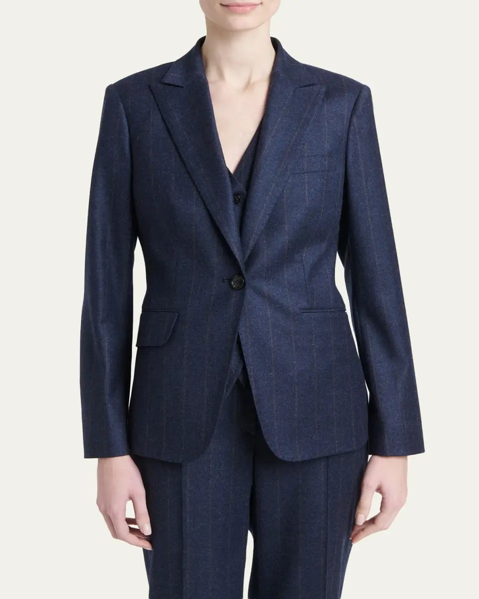 Kiton Wool-Cashmere Pinstripe Single-Breasted Jacket | Thumbnail 4 Kiton Wool-Cashmere Pinstripe Single-Breasted Jacket | Thumbnail 4