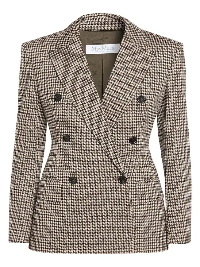 Wool Houndstooth Double-Breasted Jacket Wool Houndstooth Double-Breasted Jacket