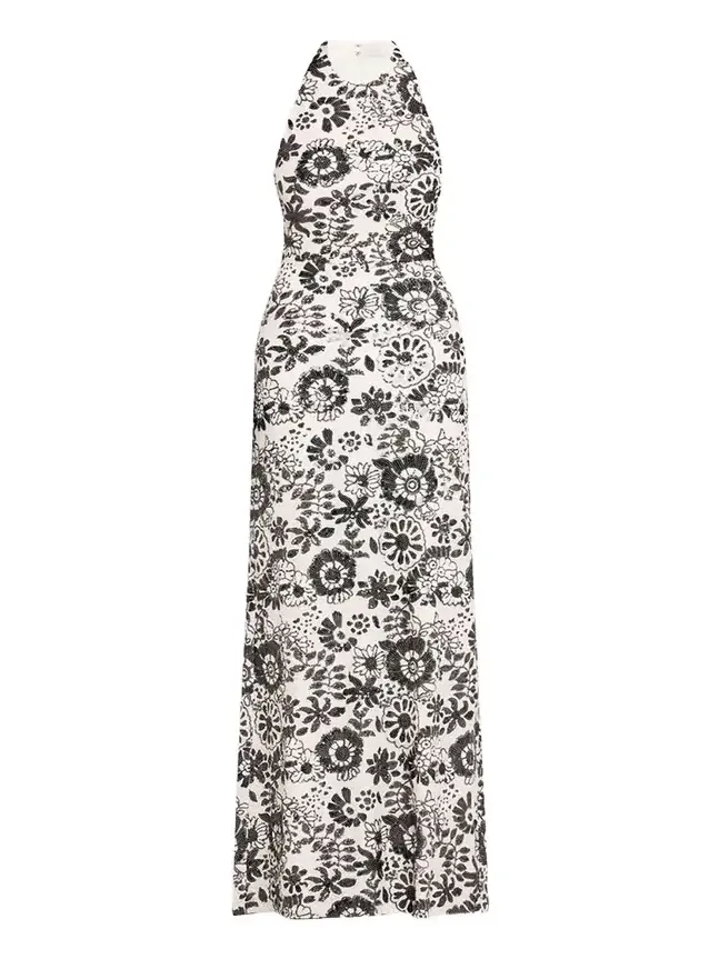 Ramy Brook Candice Floral Sequin Halter Gown
