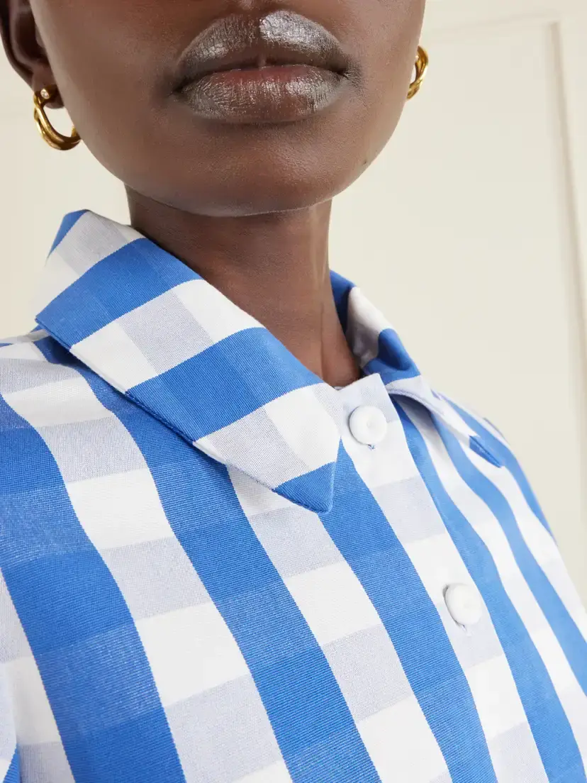 Marta Ferri Picnic Cropped Checked Feather-trimmed Cotton-blend Blouse | Thumbnail 5 Marta Ferri Picnic Cropped Checked Feather-trimmed Cotton-blend Blouse | Thumbnail 5