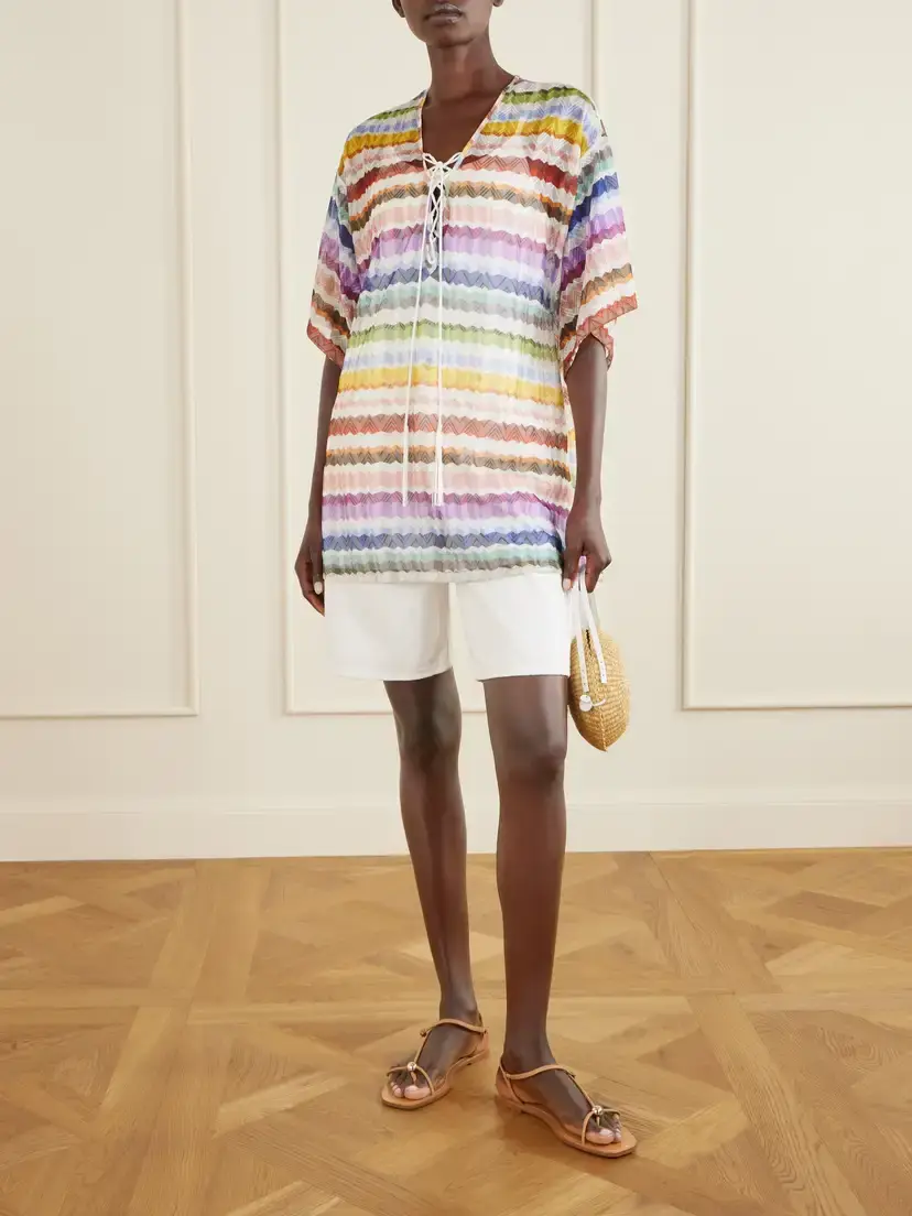 Missoni Lace-up Striped Metallic Crochet-knit Coverup | Thumbnail 2 Missoni Lace-up Striped Metallic Crochet-knit Coverup | Thumbnail 2