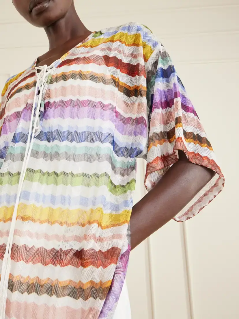 Missoni Lace-up Striped Metallic Crochet-knit Coverup | Thumbnail 4 Missoni Lace-up Striped Metallic Crochet-knit Coverup | Thumbnail 4