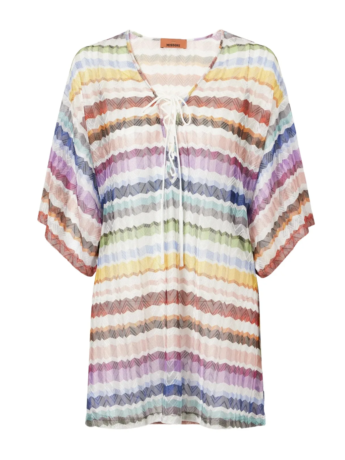 Lace-up Striped Metallic Crochet-knit Coverup Lace-up Striped Metallic Crochet-knit Coverup