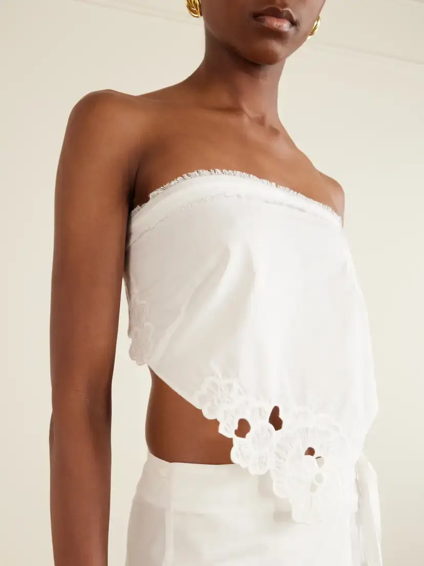 SIR. Klara Cropped Broderie-anglaise-trimmed Cotton-poplin Top | Thumbnail 4