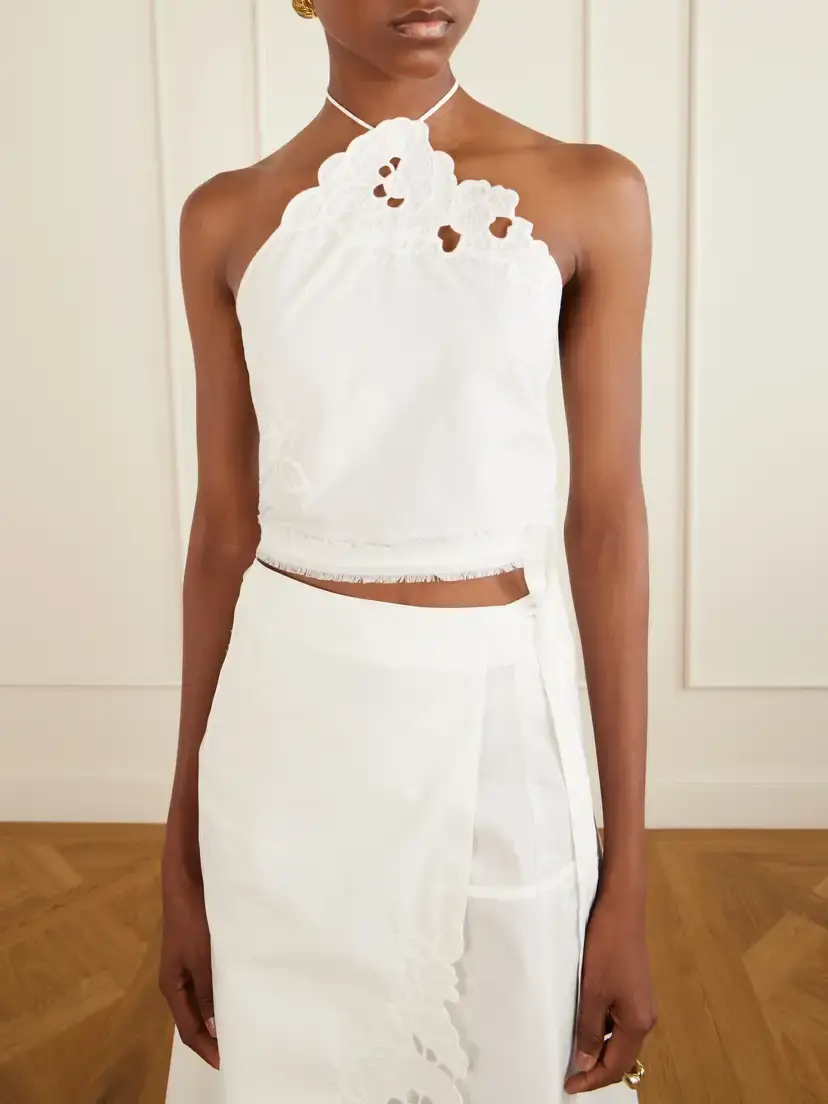 SIR. Klara Cropped Broderie-anglaise-trimmed Cotton-poplin Top | Thumbnail 5