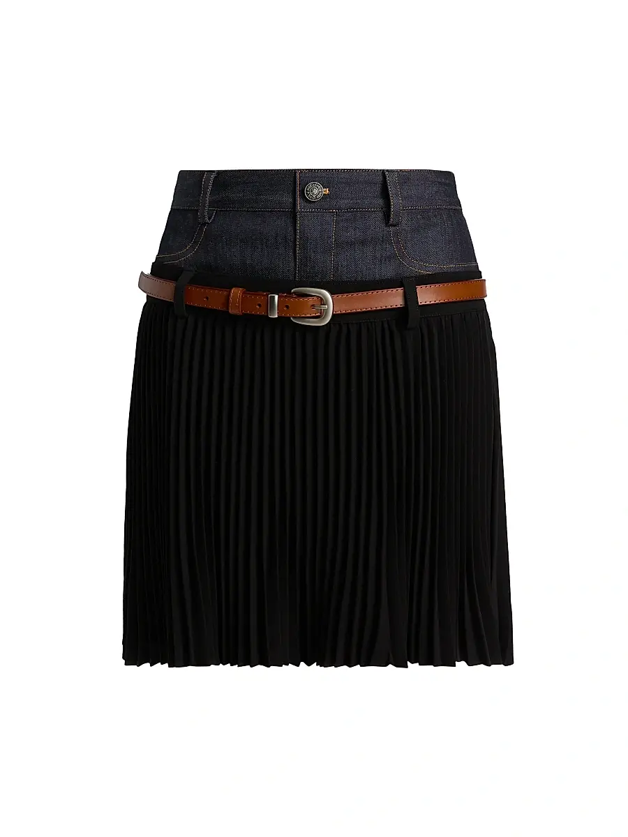 Cinq à Sept Women's Dionne Mixed-Media Belted Mini Skirt | Image 1 Cinq à Sept Women's Dionne Mixed-Media Belted Mini Skirt | Image 1