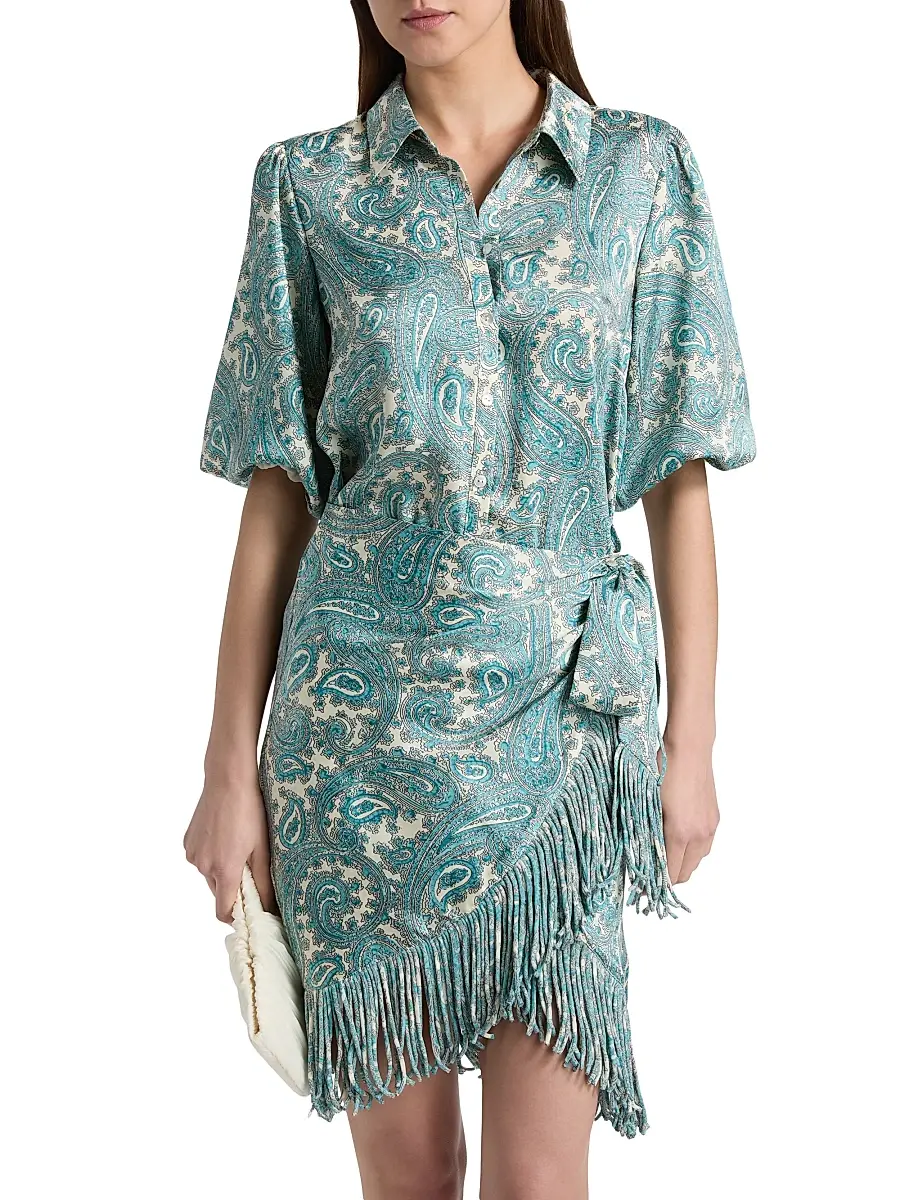 Cinq à Sept Women's Hendrix Paisley Fringed Wrap Minidress | Thumbnail 3 Cinq à Sept Women's Hendrix Paisley Fringed Wrap Minidress | Thumbnail 3