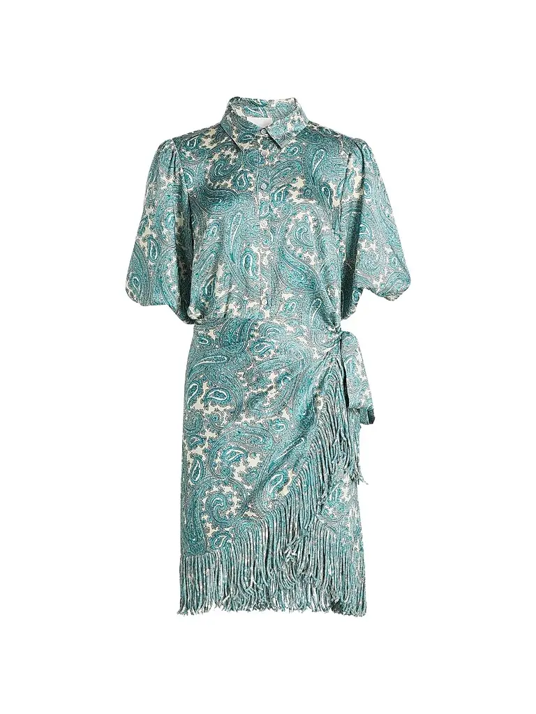 Cinq à Sept Women's Hendrix Paisley Fringed Wrap Minidress - Gardenia Blue Graphite - Size 14 | Image 1 Cinq à Sept Women's Hendrix Paisley Fringed Wrap Minidress - Gardenia Blue Graphite - Size 14 | Image 1
