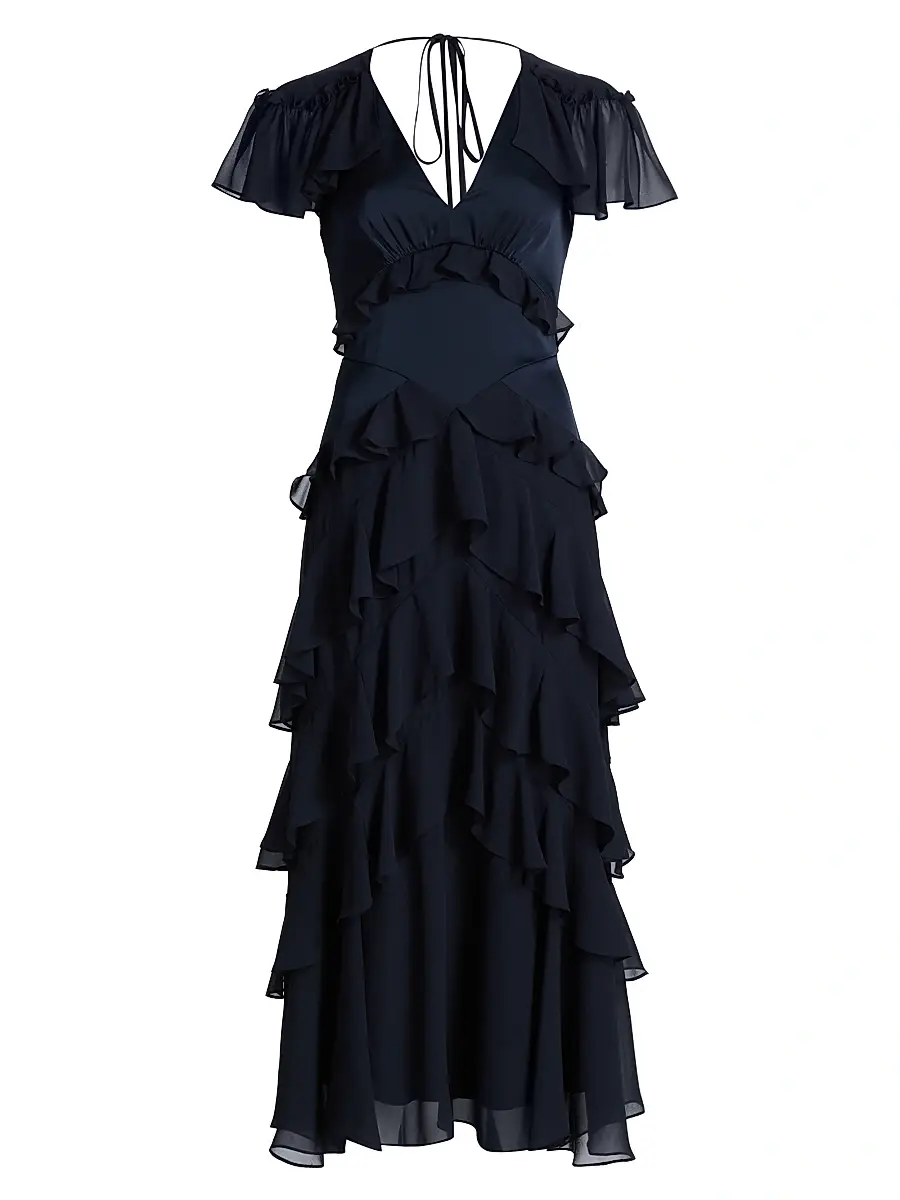 Cinq à Sept Women's Tatum Tiered Ruffled Chiffon Midi-Dress - Navy - Size 12 | Image 1 Cinq à Sept Women's Tatum Tiered Ruffled Chiffon Midi-Dress - Navy - Size 12 | Image 1