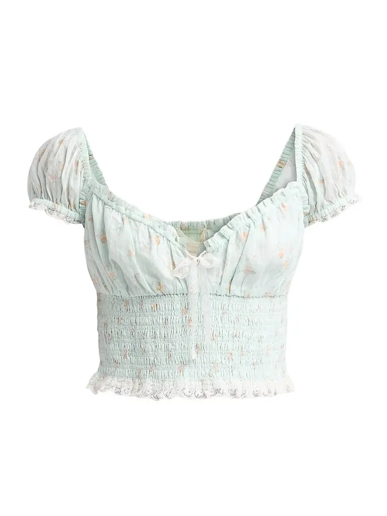 LoveShackFancy Women's Daini Floral Smocked Top - Celadon Drift - Size XL | Image 1 LoveShackFancy Women's Daini Floral Smocked Top - Celadon Drift - Size XL | Image 1